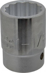 Proto - 1-1/8", 3/4" Drive, Standard Hand Socket - 12 Points, 2-7/32" OAL, Chrome Finish - Americas Industrial Supply