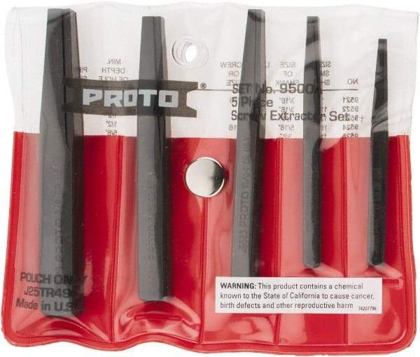 Proto - 5 Piece Screw Extractor Set - Screw Range 3/16 to 3/4" - Americas Industrial Supply