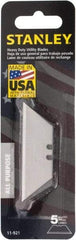 Stanley - 5 Piece Carbon Steel Utility Knife Blade - 2-7/16" OAL, 0.024" Blade Thickness - Americas Industrial Supply