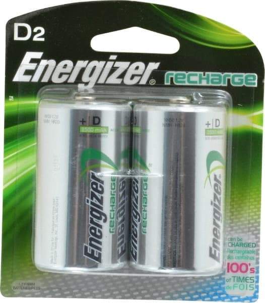 Energizer - Size D, NiMH, 2 Pack, Standard Battery - 1.2 Volts, Button Tab Terminal - Americas Industrial Supply