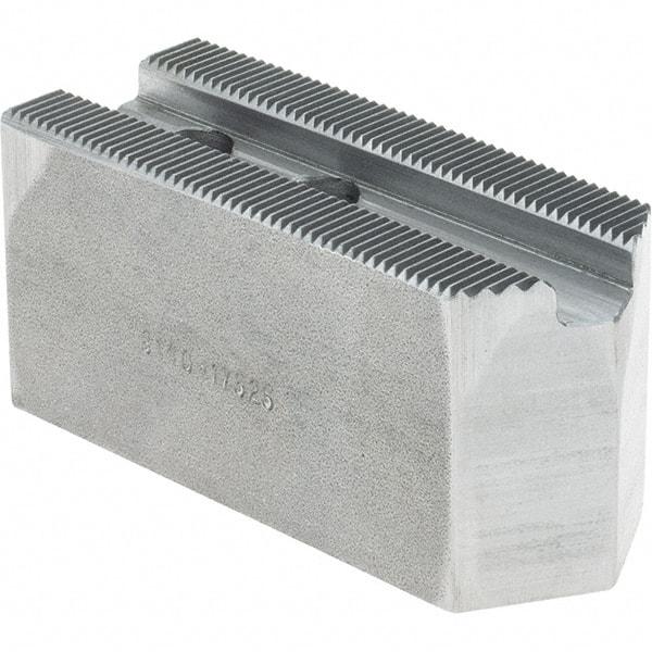 Atlas Workholding - 1.5mm x 60° Serrated Attachment, Square Soft Lathe Chuck Jaw - Steel, 0.787" Btw Mount Hole Ctrs, 3-1/8" Long x 1-1/4" Wide x 1-1/2" High, 0.475" Groove, M10mm Fastener - Americas Industrial Supply