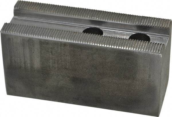 Atlas Workholding - 1.5mm x 60° Serrated Attachment, Square Soft Lathe Chuck Jaw - Steel, 1.18" Btw Mount Hole Ctrs, 4" Long x 1-1/2" Wide x 2" High, 0.63" Groove, M12mm Fastener - Americas Industrial Supply
