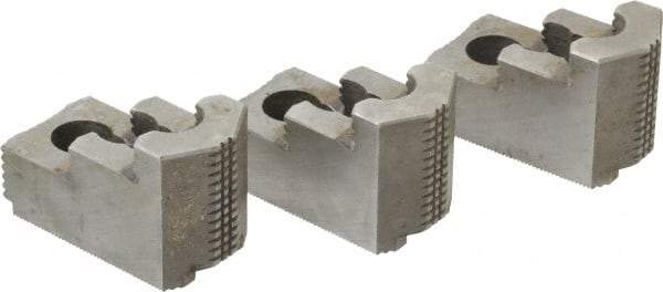 Atlas Workholding - 10" Max Chuck Diam Compatibility, Hard Steel 1.5mm x 60° Serrated Hard Lathe Top Jaws - 1.57" Wide x 2.95" Long x 1.96" High - Americas Industrial Supply