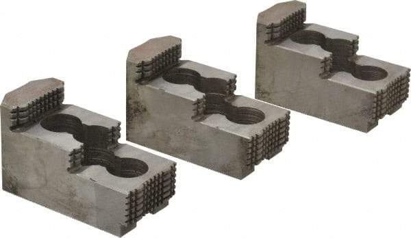 Atlas Workholding - 12" Max Chuck Diam Compatibility, Hard Steel 1.5mm x 60° Serrated Hard Lathe Top Jaws - 1.97" Wide x 4.52" Long x 2.28" High - Americas Industrial Supply