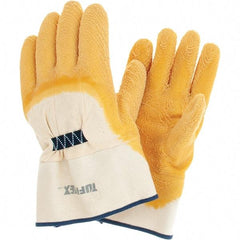 MCR Safety - Size L Latex Coated Cotton Blend Work Gloves - Safety Cuff, Yellow/White, Paired - Americas Industrial Supply