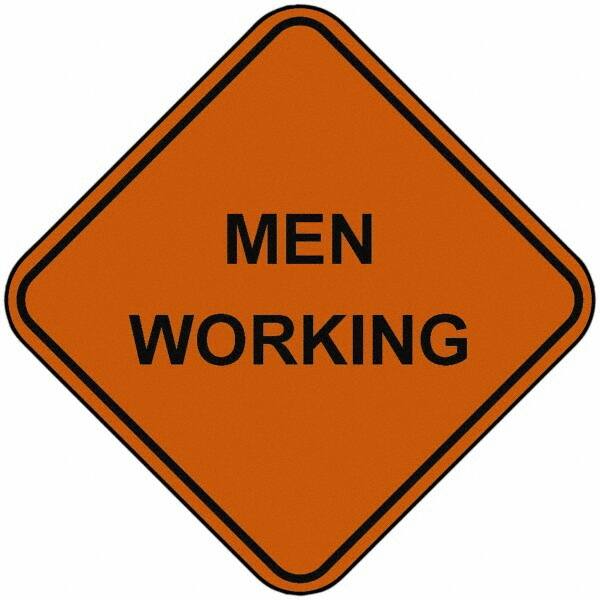 PRO-SAFE - "Men Working", 48" Wide x 48" High, Nylon Construction Roadway Signs - Orange, Square, Sign Stand Mount - Americas Industrial Supply