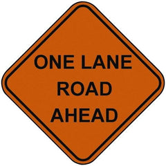 PRO-SAFE - "One Lane Road Ahead", 48" Wide x 48" High, Nylon Construction Roadway Signs - Orange, Square, Sign Stand Mount - Americas Industrial Supply