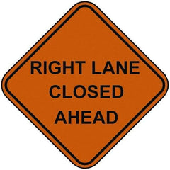 PRO-SAFE - "Right Lane Closed Ahead", 48" Wide x 48" High, Nylon Construction Roadway Signs - Orange, Square, Sign Stand Mount - Americas Industrial Supply