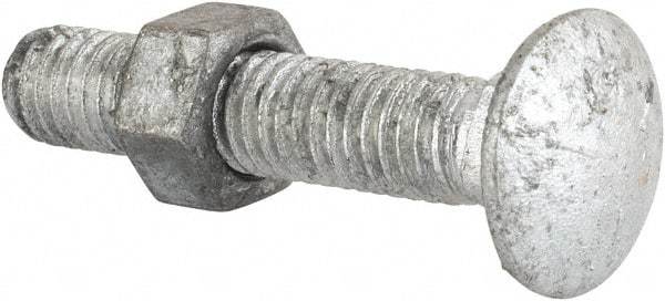 Value Collection - 3/8-16 UNC 2" Length Under Head, Standard Square Neck, Carriage Bolt - Grade 5 Steel, Galvanized Zinc-Plated Finish - Americas Industrial Supply