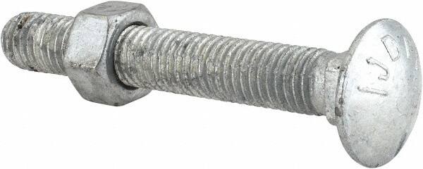 Value Collection - 1/2-13 UNC 3-1/2" Length Under Head, Standard Square Neck, Carriage Bolt - Grade 5 Steel, Galvanized Zinc-Plated Finish - Americas Industrial Supply