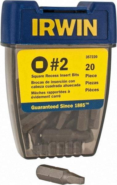 Irwin - 1/4" Drive, #2 Square Recess Screwdriver Bit - 1" OAL - Americas Industrial Supply