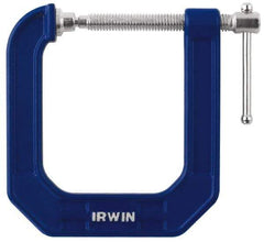 Irwin - Regular-Duty 2" Max Opening, 3-1/2" Throat Depth, Cast Iron Standard C-Clamp - 600 Lb Capacity, 0" Min Opening, Deep Throat - Americas Industrial Supply