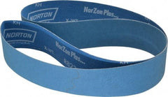 Norton - 2" Wide x 48" OAL, 100 Grit, Zirconia Alumina Abrasive Belt - Zirconia Alumina, Fine, Coated, X Weighted Cloth Backing, Series R823 - Americas Industrial Supply