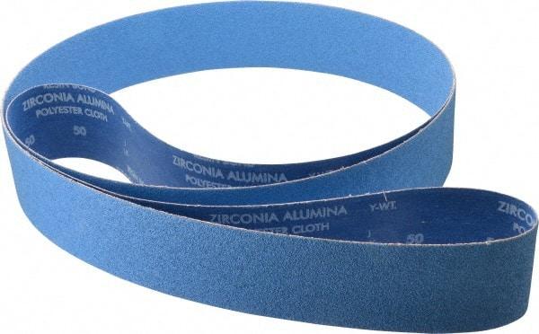 Norton - 3" Wide x 132" OAL, 50 Grit, Zirconia Alumina Abrasive Belt - Zirconia Alumina, Coarse, Coated, Y Weighted Cloth Backing, Series R824 - Americas Industrial Supply