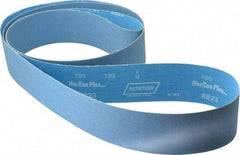 Norton - 3" Wide x 132" OAL, 100 Grit, Zirconia Alumina Abrasive Belt - Zirconia Alumina, Fine, Coated, X Weighted Cloth Backing, Series R823 - Americas Industrial Supply