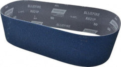 Norton - 4" Wide x 36" OAL, 50 Grit, Zirconia Alumina Abrasive Belt - Zirconia Alumina, Coarse, Coated, Y Weighted Cloth Backing, Dry, Series R821 - Americas Industrial Supply