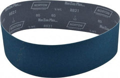 Norton - 4" Wide x 36" OAL, 80 Grit, Zirconia Alumina Abrasive Belt - Zirconia Alumina, Medium, Coated, Y Weighted Cloth Backing, Dry, Series R821 - Americas Industrial Supply
