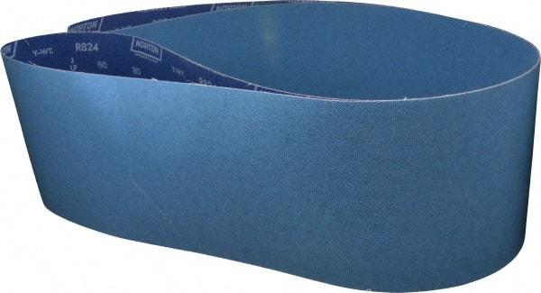 Norton - 8" Wide x 107" OAL, 80 Grit, Zirconia Alumina Abrasive Belt - Zirconia Alumina, Medium, Coated, Y Weighted Cloth Backing - Americas Industrial Supply