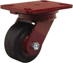 Hamilton - 4" Diam x 2" Wide x 5-5/8" OAH Top Plate Mount Swivel Caster - Rubber Mold on Cast Iron, 300 Lb Capacity, Straight Roller Bearing, 4-1/2 x 6-1/2" Plate - Americas Industrial Supply