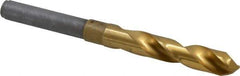 Chicago-Latrobe - 19/32" Drill, 118° Point, Cobalt Silver Deming & Reduced Shank Drill Bit - TiN Finish, 6" OAL, Straight Shank, 3-1/8" Flute Length, Right Hand Cut, Split Point, Spiral Flute, Regular Spiral - Americas Industrial Supply