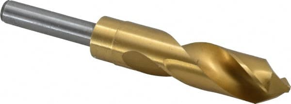 Chicago-Latrobe - 15/16" Drill, 118° Point, Cobalt Silver Deming & Reduced Shank Drill Bit - TiN Finish, 6" OAL, Straight Shank, 3-1/8" Flute Length, Right Hand Cut, Split Point, Spiral Flute, Regular Spiral - Americas Industrial Supply