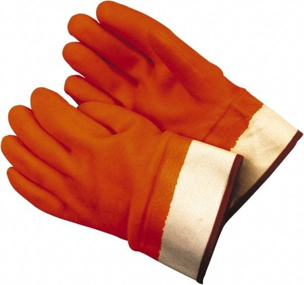 MCR Safety - Size L (9), 11-1/2" Long, 28 mil Thick, Supported, PVC Chemical Resistant Gloves - Rough Finish, Fleece/Jersey Lined, Orange - Americas Industrial Supply