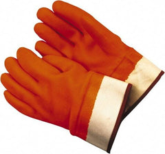 MCR Safety - Size L (9), 11-1/2" Long, 28 mil Thick, Supported, PVC Chemical Resistant Gloves - Rough Finish, Fleece/Jersey Lined, Orange - Americas Industrial Supply