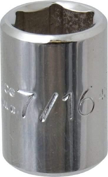 Proto - 7/16", 1/4" Drive, Standard Hand Socket - 6 Points, 7/8" OAL, Chrome Finish - Americas Industrial Supply