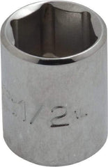 Proto - 1/2", 1/4" Drive, Standard Hand Socket - 6 Points, 7/8" OAL, Chrome Finish - Americas Industrial Supply