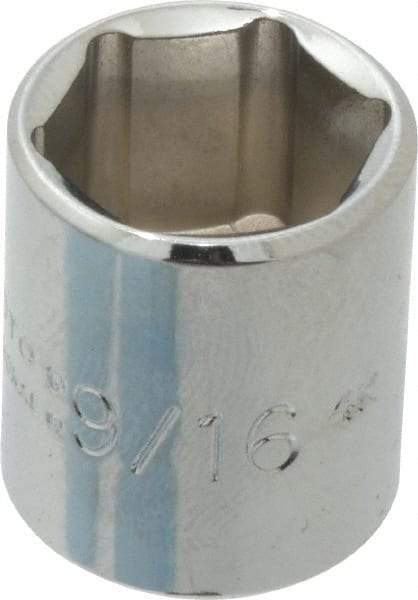 Proto - 9/16", 1/4" Drive, Standard Hand Socket - 6 Points, 7/8" OAL, Chrome Finish - Americas Industrial Supply