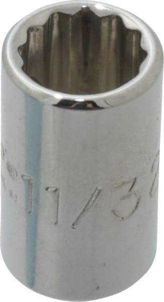 Proto - 11/32", 1/4" Drive, Standard Hand Socket - 12 Points, 7/8" OAL, Chrome Finish - Americas Industrial Supply