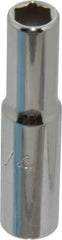 Proto - 1/4", 1/4" Drive, Deep Hand Socket - 6 Points, 2" OAL, Chrome Finish - Americas Industrial Supply