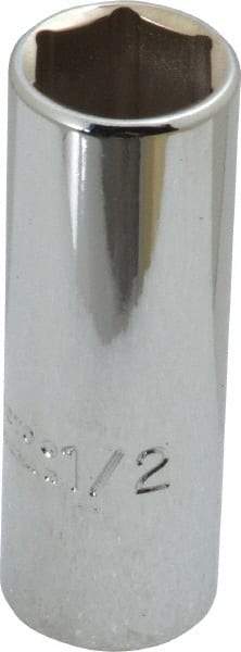 Proto - 1/2", 1/4" Drive, Deep Hand Socket - 6 Points, 2" OAL, Chrome Finish - Americas Industrial Supply