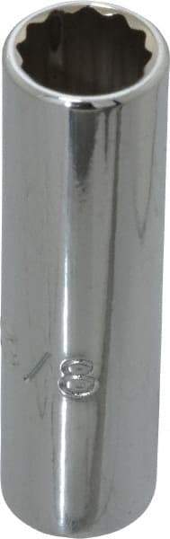 Proto - 3/8", 1/4" Drive, Deep Hand Socket - 12 Points, 2" OAL, Chrome Finish - Americas Industrial Supply