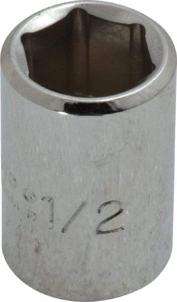 Proto - 1/2", 3/8" Drive, Standard Hand Socket - 6 Points, 1-1/8" OAL, Chrome Finish - Americas Industrial Supply