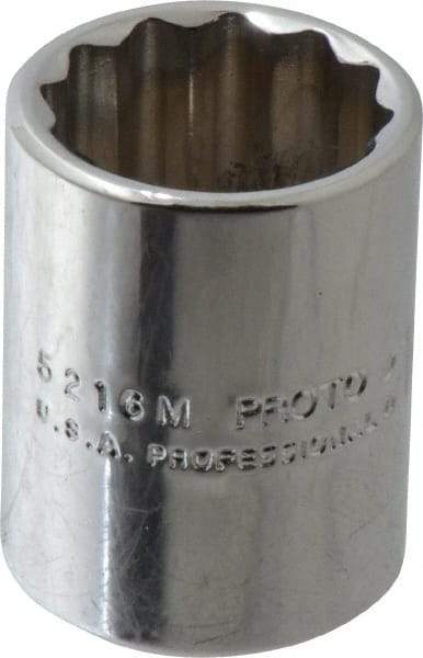 Proto - 3/8" Drive, Standard Hand Socket - 12 Points, 1-1/8" OAL, Chrome Finish - Americas Industrial Supply