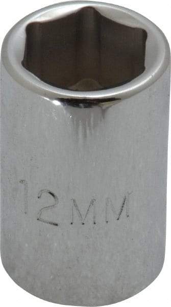 Proto - 3/8" Drive, Standard Hand Socket - 6 Points, 1-1/8" OAL, Chrome Finish - Americas Industrial Supply