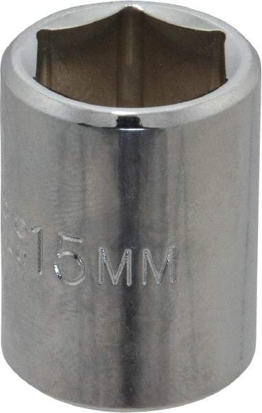 Proto - 3/8" Drive, Standard Hand Socket - 6 Points, 1-1/8" OAL, Chrome Finish - Americas Industrial Supply