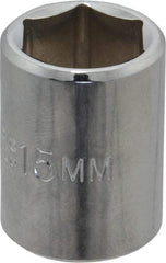 Proto - 3/8" Drive, Standard Hand Socket - 6 Points, 1-1/8" OAL, Chrome Finish - Americas Industrial Supply