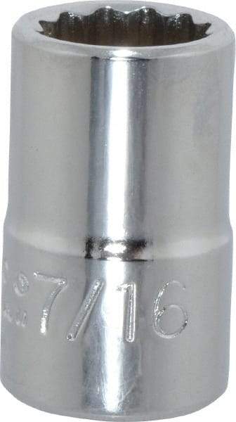 Proto - 7/16", 3/8" Drive, Standard Hand Socket - 12 Points, 1-3/32" OAL, Chrome Finish - Americas Industrial Supply