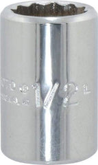 Proto - 1/2", 3/8" Drive, Standard Hand Socket - 12 Points, 1-1/8" OAL, Chrome Finish - Americas Industrial Supply