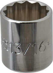 Proto - 13/16", 3/8" Drive, Standard Hand Socket - 12 Points, 1-3/16" OAL, Chrome Finish - Americas Industrial Supply