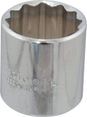 Proto - 1", 3/8" Drive, Standard Hand Socket - 12 Points, 1-3/8" OAL, Chrome Finish - Americas Industrial Supply