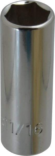 Proto - 11/16", 3/8" Drive, Deep Hand Socket - 6 Points, 2-3/4" OAL, Chrome Finish - Americas Industrial Supply