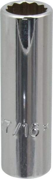 Proto - 7/16", 3/8" Drive, Deep Hand Socket - 12 Points, 2-1/8" OAL, Chrome Finish - Americas Industrial Supply