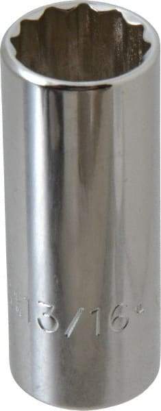 Proto - 13/16", 3/8" Drive, Deep Hand Socket - 12 Points, 2-3/4" OAL, Chrome Finish - Americas Industrial Supply