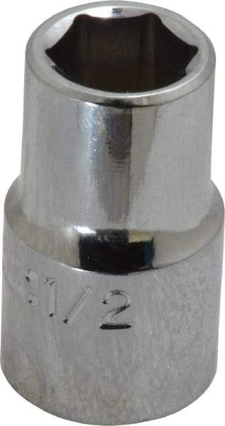 Proto - 1/2", 1/2" Drive, Standard Hand Socket - 6 Points, 1-31/64" OAL, Chrome Finish - Americas Industrial Supply