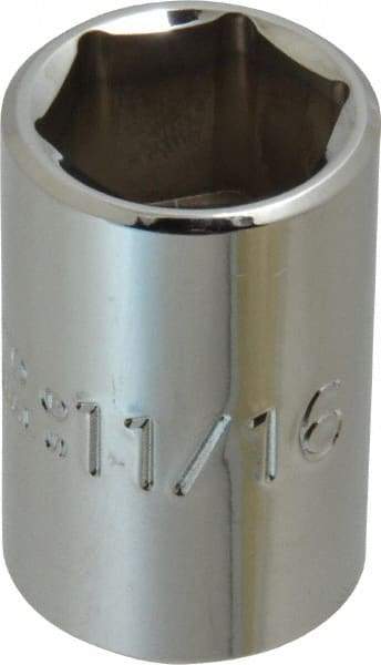 Proto - 11/16", 1/2" Drive, Standard Hand Socket - 6 Points, 1-1/2" OAL, Chrome Finish - Americas Industrial Supply