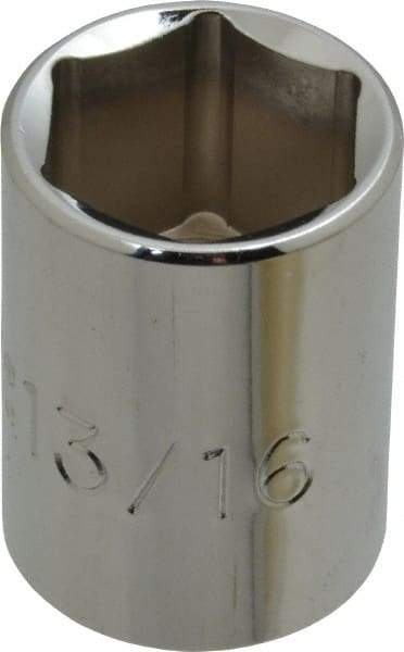 Proto - 13/16", 1/2" Drive, Standard Hand Socket - 6 Points, 1-1/2" OAL, Chrome Finish - Americas Industrial Supply