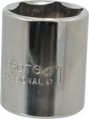 Proto - 1", 1/2" Drive, Standard Hand Socket - 6 Points, 1-9/16" OAL, Chrome Finish - Americas Industrial Supply